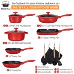 Pots and Pans Set, imarku 16-Piece Cookware Sets Nonstick Granite Coating, Induction Kitchen Cookware Easy to Clean, Cooking Pot Pan Set with Stay-Cool Handle, Red