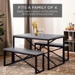 Best Choice Products 45.5in 3-Piece Bench Style Dining Table Furniture Set, 4-Person Space-Saving Dinette for Kitchen, Dining Room w/ 2 Benches, Table – Gray/Black