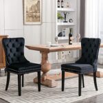 GOOLON Velvet Dining Chair Set of 2 Wingback Tufted Chairs for Dining Room Upholstered Dining Chairs with Nailhead Rivet Trim Design Pull Ring on Backrest Wood Legs for Kitchen Dining Room Black