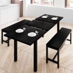 iPormis 8 Person 3Pcs Dining Table Set, 63” Extendable Kitchen Table with Metal Frame and Wood Board, Space Saving Dinette for Small Room, Laminate Finished, Multipurpose and Easy Clean, Black