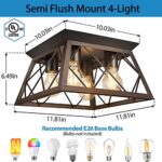 FadimiKoo Flush Mount Ceiling Light Fixtures for Kitchen Hallway, 4-Light Close to Ceiling Lighting, Industrial Farmhouse Square Cage Ceiling Lamp for Dining Room, Living Room, Bulb Not Included