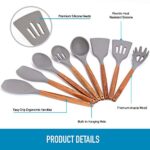 Zulay (8 Piece) Silicone Kitchen Utensils Set For Cooking – Non-Stick Silicone Cooking Utensils Set With Acacia Wood Handle – Heat Resistant Spatula Set – Flexible Silicone Kitchen Set