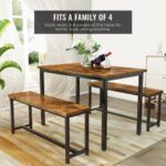 Recaceik Dining Table Set with Bench, 3 Pieces Dining Furniture Set Kitchen Table Set Sturdy Structure Space-Saving Dinette for Kitchen, Dining Room Breakfast Nook, Living Room, Rustic Brown