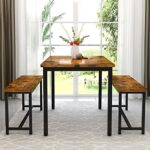 AWQM Dining Room Table Set, Kitchen Table Set with 2 Benches, Ideal for Home, Kitchen and Dining Room, Breakfast Table of 47.2×28.7×28.7 inches, Benches of 41.3×11.8×17.7 inches, Industrial Brown