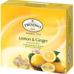 Twinings Lemon & Ginger Herbal Tea, 100 Individually Wrapped Tea Bags, Tangy Lemon, Spicy Ginger, Naturally Caffeine Free