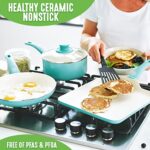 GreenLife Soft Grip Absolutely Toxin-Free Healthy Ceramic Nonstick Dishwasher/Oven Safe Stay Cool Handle Cookware Set, 4-Piece, Turquoise