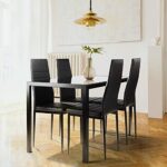 MWrouqfur 5 Pieces Dining Table Set for 4,Kitchen Room Tempered Glass Dining Table,4 Faux Leather Chairs (Black)
