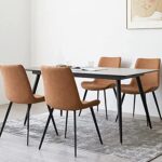 HIPIHOM Dining Chairs Set of 4,Modern Kitchen Dining Room Chairs,Upholstered Dining Accent Side Chairs in Faux Leather Cushion Seat and Sturdy Metal Legs,Brown