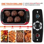 Techwood Indoor Smokeless Grill, 1500W Electric BBQ Grill and Non-Stick Grill Plates with Temperature Control, Removable Drip Tray, Tempered Glass Lid, Red