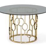 Limari Home Pascal Collection Modern Style Smoked Tempered Glass Round Dining Table, Champagne Gold