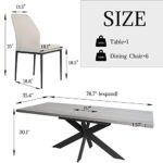 Jellci Dining Table Set for 6, Mid-Century Grey Table Extendable 63” to 79” for 6-8 People, Solid Slate Stone Kitchen Table and 6 Faux Leather Dining Chairs Furniture(1 Table with 6 Beige Chairs)