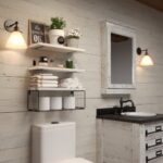 WOPITUES Floating Shelves Wall Mounted, Rustic Wood Bathroom Shelves Over Toilet with Paper Storage Basket, Farmhouse Floating Shelf for Wall Decor, Bedroom, Living Room, Kitchen, Plants, Books–White