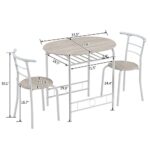 3-Piece Dining Table Set – Small Kitchen Breakfast Table Set – Wooden Table and 2 Chairs with Metal Frame – Compact Breakfast Nook Dining Set with Built-in Wine Rack – Space Saving – White