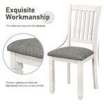 Merax 7-Piece Wood Table Set with 6 Upholstered Chairs, Kitchen Family Furniture for Dining, Gray + White(7pcs)