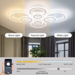 Shine LUEST Modern Ceiling Light Dimmable LED Chandelier Flush Mount Ceiling Lights,Remote Control Acrylic Ring Ceiling Lamp Fixture for Living Room Dining Room Bedroom (White, 8 Rings)
