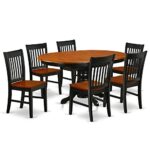 EAST WEST FURNITURE 7Pc Oval 42/60 inch Family Table With 18 In Leaf And 6 Wood Seat Dining Chairs