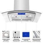 JOEAONZ Island Range Hood 30 Inch Ceiling Mount Stainless Steel Kitchen Vent Hood, Touch Screen Control, Ducted/Ductless Installation Convertible, 3-speed fan switchable