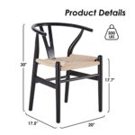 STARY Set of 2, Fully-Assembled Modern Wishbone Mid-Century Curved Backrest, Natural Hemp Seat Suitable, Kitchen, Living Room Weave Dining Chairs, New Black