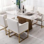 HNY Mid Century Modern Upholstered Dining Chairs with Arms Set of 6, Velvet Accent Chairs with Gold Finish Metal Frame, 19” Wide Arm Chairs for Living Room Kitchen Bedroom, Cream