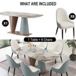 Leavader 71″ Morden Marble Dining Table Set- Engineered Stone Pandora Dining Table Top and Conical Base, 7 Piece Rectangle Dining Room Set for Kitchen, Restaurant