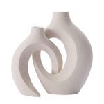 DACOSTIC Hollow Ceramic Vase Set of 2 for Modern Home Decor , White Boho Donut Vases Nordic Minimalist Decorative Vase for Table Centerpiece Wedding Dining Living Room Office House Decoration