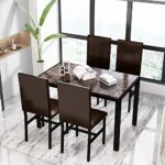tantohom Marble Top Style Dining Table Set for 4, Metal Frame Furniture Kitchen Table and Chairs for 4, Dinette Breakfast Nook Table Set with 4 Pu Leather Chairs for Dining Room