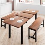 iPormis 4-8 Person 3Pcs Dining Table Set, 63” Extendable Kitchen Table with Metal Frame and Wood Board, Space Saving Dinette for Small Room, Laminate Finished, Multipurpose and Easy Clean, Walnut