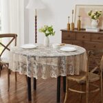Warm Home Designs 70 Inch Linen Round Tablecloth. Elegant Lace Tablecloth for Round Tables Features Floral Design for Rustic Kitchen Decor, Vintage Decor or Wedding Decor. MTC Linen Round 70″
