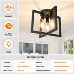 Feanron 3-Light Kitchen Light Fixtures Ceiling Mount, Industrial Modern Semi Flush Mount Lighting Fixture with Black Metal Frame, Farmhouse Vintage Ceiling Lamp for Hallway, Bedroom, Dining Room