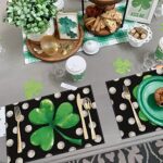 St. Patrick’s Day Shamrock Placemats Set of 4,12×18 Inch Lucky Clover with White Dots Heat-Resistant Place Mats,Green Irish Table Decors for Seasonal Farmhouse Kitchen Dining Holiday Party