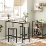 HOOBRO Bar Table and Chairs Set, 47.2” Rectangular Pub Bar Table and 2 Bar Stools, 3-Piece Breakfast Table Set for Kitchen Living Room, Dining Room, Sturdy Metal Frame, Greige, BG52BT01