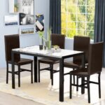 tantohom Marble Top Kitchen Table and Chairs for 4, Metal Frame Furniture Dining Table Set for 4 with 4 Pu Leather Chairs for Dining Room