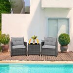 RELAX4LIFE Wicker Patio Furniture Sets – 3 Pieces Patio Rattan Sofa Set, Outdoor Conversation Set with Tempered Glass Tabletop, Heavy-Duty Steel Frame, Wicker Chair Set for Poolside, Backyard, Gray