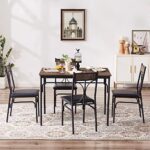 VECELO 5 Piece Kitchen Table Set for Dining Room,Dinette,Breakfast Nook,Industrial Style, 4, Retro Brown