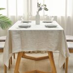 CUSSIOU Linen Table Cloth, 100% Pure Linen Tablecloth 60 x 84 Inches for 6-Foot Rectangle Tables, Washable French Flax Table Cloths for Spring, Party, Indoor, Outdoor Kitchen Dining Table (Nature)