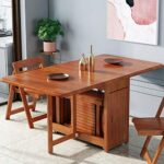 Folding table and chair-Small Household Storage Retractable 1.45m Dining Table and Dining Table, 4-6 People, Cherry Color