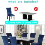 DEINPPA 7 Piece Kitchen Dining Room Table Set with 1 Faux Marble Dining Rectangular Table and Dining Chairs Set of 6 for Dining Room and Living Room (Blue)