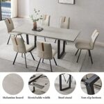 Modern Mid-Century Dining Table Set For 6-8 People Kitchen Dining Room Table Set Extendable Solid Wood Dining Table And 4 Upholstered Chairs, Home Kitchen Furniture (1 Table With 6 beige Chairs)