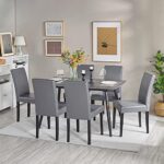 Yaheetech 4pcs Dining Chairs PU Leather High Back Diner Chair Upholstered Armless Side Chair with Waterproof Surface and Wood Legs for Home and Restaurant, Gray