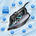 Sundu 1700-Watt Steam Iron with Digital LED Screen, Ceramic Coated Soleplate, Anti-Drip, Self-Clean, and 3-Way Auto-Off Portable Iron with 4 Preset Steam & Temp Settings for Variable Fabric, 300ml Water Tank