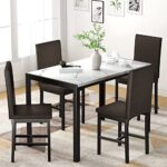 tantohom Dining Table Set for 4, Compact Kitchen Table and Chairs for 4, 5 Pieces Faux Marble Dining Room Table Set with 4 Leather Upholstery Chairs for Small Space, Living Room, Breakfast Nook, White