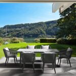 Outdoor Wicker Dining Set, Handwoven Patio Table with 6 Chairs, Patio Furniture Set with All-Weather Aluminum Frame and Cushion
