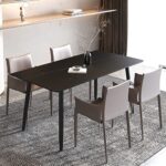 Kitchen Table Rectangle 47 Inch, Dining Table Modern Dining Room Table with Black Sintered Stone Top and Metal Legs(Black and Gold Table 47″)