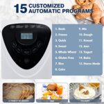 CUSIMAX Bread Machine, 2 LB Loaf Breadmaker, 15-in-1 Bread Maker Machine for Gluten Free Bread, 650 W Automatic Bread Making Machine with Nonstick Pan, 15H Delay Timer Settings, 1H Keep Warm, White