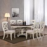 Sunset Trading Andrews 7 Piece 48″ Round or 66″ Oval Extendable Butterfly Leaf Table | Antique White and Chestnut Brown | Seats 6 Dining Room Sets, Two Size Extension
