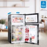 Upstreman 3.2 Cu.Ft Mini Fridge with Freezer, Stainless Steel 2 door, Adjustable Thermostat, Low noise, Energy-efficient, Compact Refrigerator for Dorm, Office, Bedroom