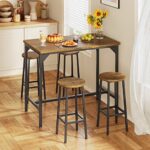 Qsun Kitchen Table Set for 4, Dining Table Set with 4 Chairs, Counter Height Bar Table and Chairs Set for Kitchen, Dining Room, Breakfast Nook and Home Bar (Rustic Brown)