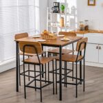 Giantex 5-Piece Dining Table Set W/Counter Height Table & 4 Bar Stools, Industrial Kitchen Dining Table Set W/Footrest & Backrest, Space-Saving Dinette Set for Pub, Dining Room, Restaurant