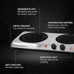 Ovente Electric Double Infrared Burner 7.75 & 6.75 Inch Ceramic Glass Hot Plate Cooktop, 1700W Portable Countertop Stove with Temperature Control & Easy to Clean Stainless Steel Base, Silver BGI102S