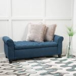Christopher Knight Home Keiko Fabric Armed Storage Bench, Dark Blue, Dimensions: 19.75”D x 50.00”W x 20.5”H